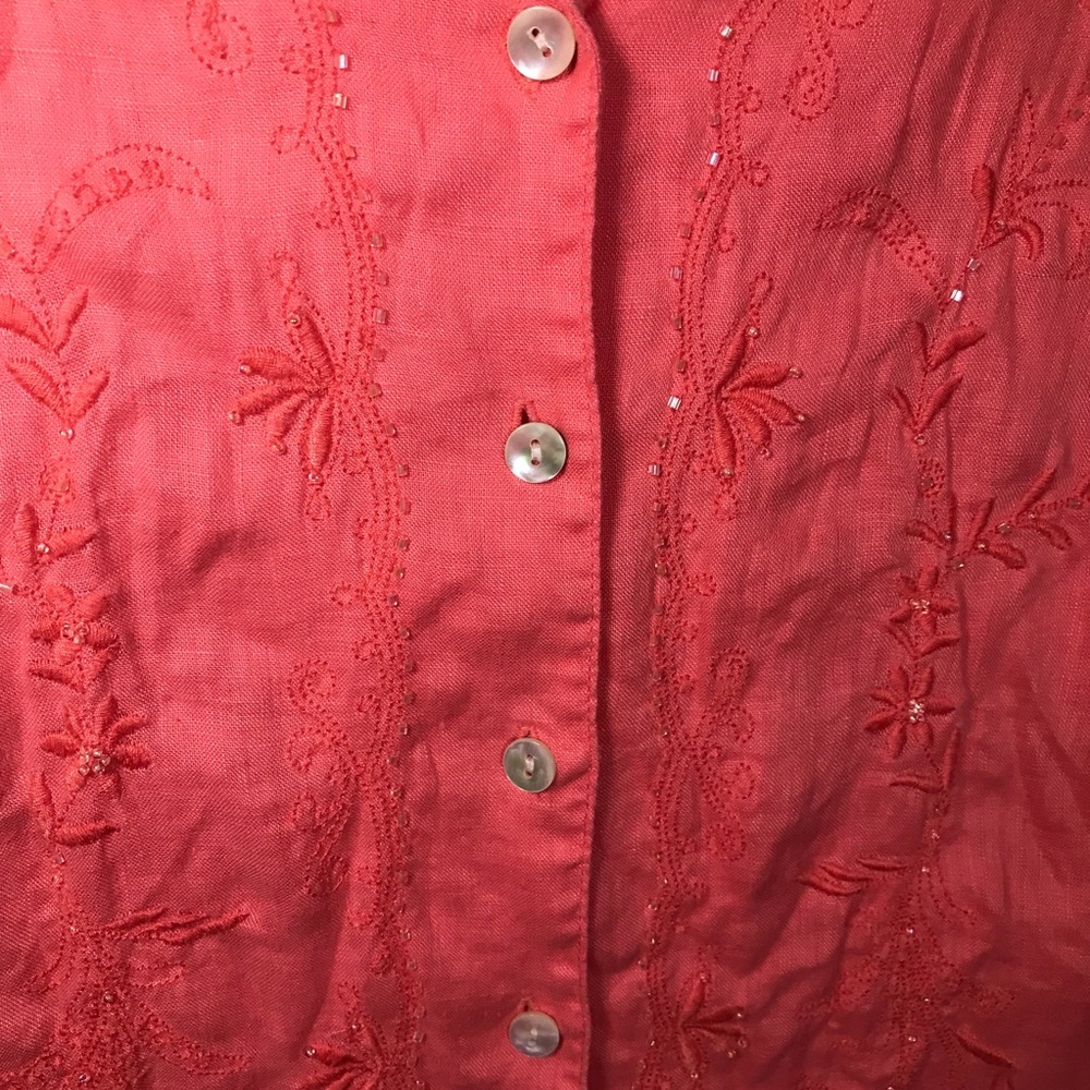 L linen valerie stevens pink embroidered embroidery beaded blouse shirt … - Picture 16 of 17